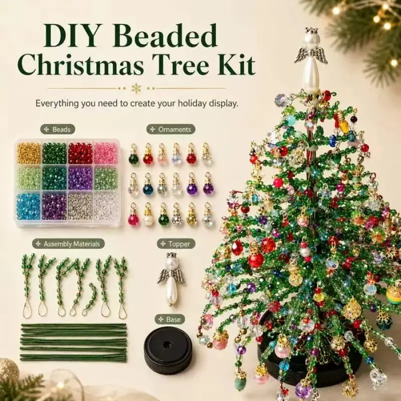 DIY Beaded Christmas Tree Kit, CrystalChristmas Craft Set with Colorful BeadsOrnament Charms, Metal Tree Frame & AngelTopper, Handmade Holiday Decor, Warm GlowTabletop Decoration, Creative Christmas Gift
