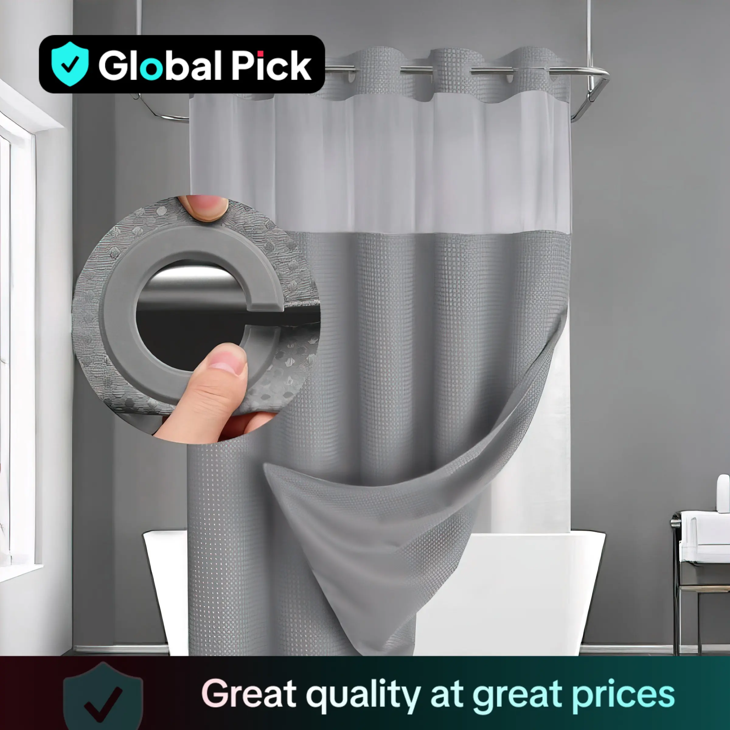 Waffle Pattern Shower Curtain, 1 Count Modern Waterproof Bathroom Curtain, Bathroom Accessories for Home Hotel Salon Dormitory Decor