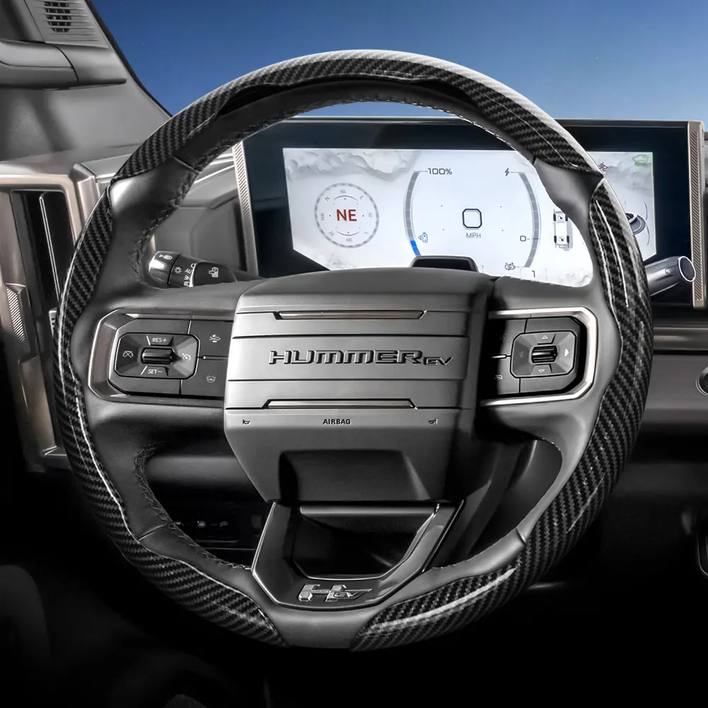 For GMC Segmented Carbon Fiber Steering Wheel Cover Sporty Style Non-Slip Comfortable Grip Quick-Install Design All-Season Compatibility For Sierra 1500/Sierra HD/Yukon/Terrain/Acadia/Canyon/Savana/HUMMER EV/Sierra EV Black Blue Silver Red White Autos