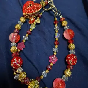 Red rhinestone one heart purse charm keychain accessory