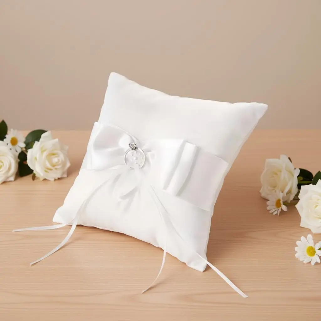 White Ring Bearer Pillow Wedding Satin Cushion Ivory Ring Pillow | Classic Ceremony Decor | Elegant Bridal Accessories | 6x6 Ring Holder