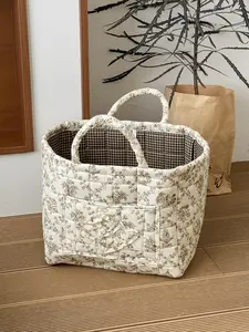 Car Storage Basket, floral Fabric quilted basket for Clothes Toys & Blankets Car Trunk Organizer Backseat Storage Machine Washable Large Capacity Woven Design room clutter organization daily use item summervibes large capacity clothes