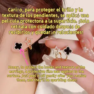 Crystal Clover Stud Earrings S925 Needle Micro-Pave Zircon Design, Chic Fashion Jewelry Elegant Earrings for Women