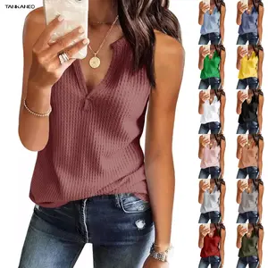 Tankaneo Womens Tank Tops V Neck Waffle Knit Summer Casual Sleeveless Loose Tee Shirts