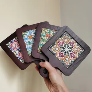 Vintage-Inspired Wooden Coaster Set - Heat-Resistant, Decorative Tile Design for Cups & Pots, Perfect for Home Decor