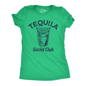 Womens Tequila Social Club T Shirt Funny Liquor Shot Drinking Lovers Tee for Ladies Funny Womens T Shirts Cute Vintage Fashion Casual Ladies T-Shirt Gift Liquor Tops for Women Funny Drinking Top Women's Novelty Green -