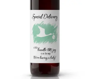 Stork Baby Announcement Wine Labels ● SET of 6 ● GENDER NEUTRAL Mint Green Pregnancy Announcement Wine Labels, Alternative to Pregnancy Announcement Cards, Pregnancy Reveal, WEATHERPROOF, STORK-WL-MT