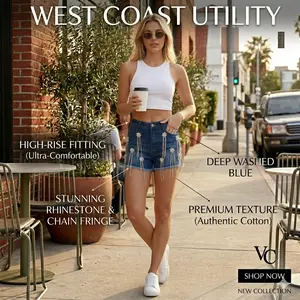 Trendy Clothing, Trendy Items, High Elasticity Dark Denim Tassel Shorts, High Waist Shorts