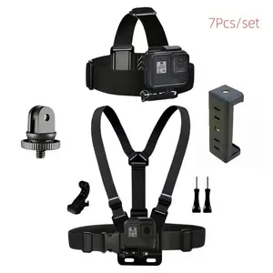 Adjustable Sport Camera Strap with Plastic Phone Clip, Chest Belt and Head Support, Durable Chest Phone Holder Mount for Gopro 3-12