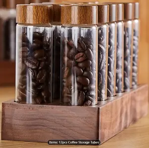 12pcs DIY Coffee Bean Storage Tubes - Single Dose, Wooden Cellar, Display Stand, Funnel - Espresso Accessories Art Supplies