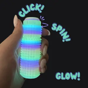 Little Ouchies Grippie Spin Click - Rainbow GLOW- Firm Plastic Spikes for Anxiety & Stress Relief Portable Fidget Tool for On-the-Go Comfort and Impulse Management