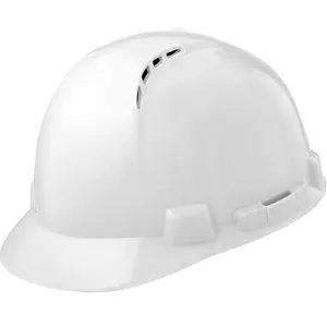 Briggs Vented Short Brim Hard Hat - White, ANSI Z89.1-2014 Certified, 4-Point Suspension, Oversized Fitment Dial, Perforated Leather Dome