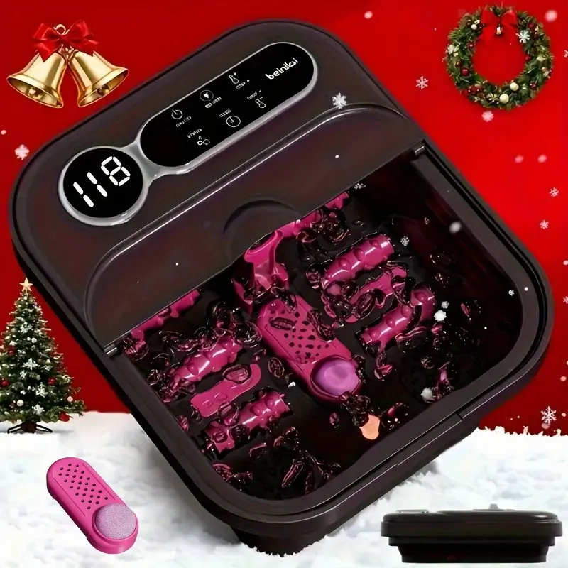 Foldable Automatic Heating Foot Spa Bathtub, Temperature-Controlled Foot Soaking Basin with Massage Rollers, Bubbles, and Pedicure Kit, the Perfect Gift for Family and Friends, an Ideal Choice for Christmas Gifting