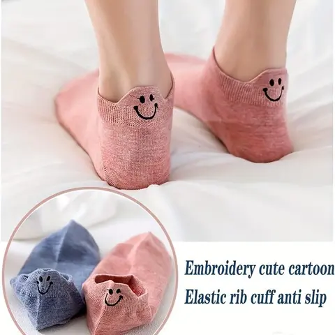 Kawaii Women's Embroidered Ankle Socks 1 Pairs Cotton Ruffled Edge Breathable Soft Stretchy Low Cut Pastel Colors for Casual Lightweight Aesthetic Maternity Bridal