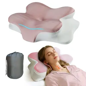 1 pc outdoor camping pillow, pink butterfly-shaped neck pillow, memory foam compressible portable pillow, silk fabric breathable detachable pillowcase, suitable for travel pillow, RV pillow, the best Christmas, Valentine's Day, wedding gift