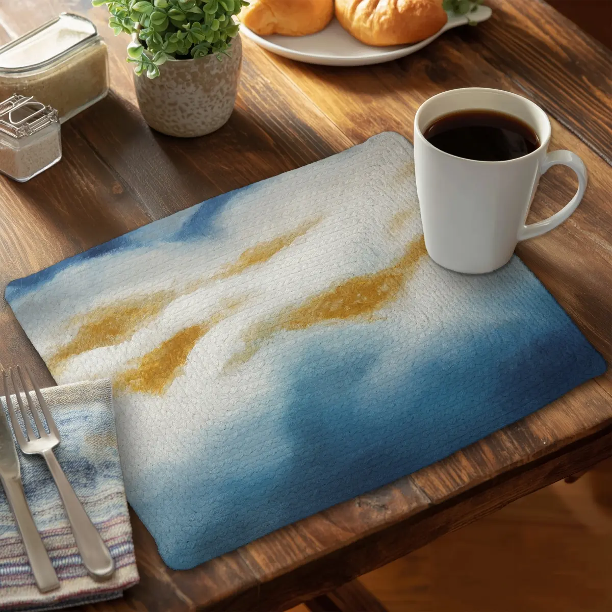 Waterproof Placemat, 14x18" Rectangular Polyester Braided 360-Stand Abstract Clouds Tableware, Modern Easy-Clean Home Decor (CBPM1418A6RVNL)