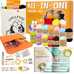 ChillFuzz All-in-One Crochet Kit for Beginners 85 Piece Complete Set with Yarn Hooks Pattern Book & Easy-to-See Stitches