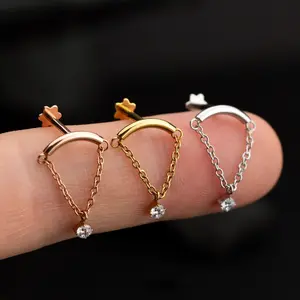 Oufer 16G Chain Dangle Flower Back Helix Cartilage Stud-Internally Threaded Hidden Helix Jewelry