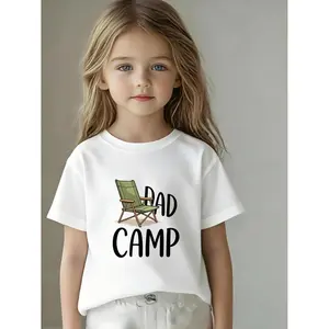 Kids "Dad Camp" Shirt, White Tee with Camping Chair Graphic, Perfect for Father's Day & Family Trips