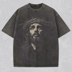 Jesus Acid Washed Heavyweight Cotton Shirt, Christian Streetwear Religious Gift for Him or Her, Faith Apparel Unisex Tee, Jesus Christ Church Wear