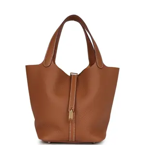 Pre-owned HERMÈS Taurillon Clemence  leather Shoulder Bags Picotin Lock 22 Gold Clemence Gold Hardware 2023 B stamp tote bag xiaotang20260308104