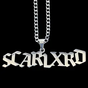 SCARLXRD Necklace 2" Mirror Polished Pendant in Solid 316L Surgical Stainless Steel with Black Enamel Choice of Chain Free Gift Included