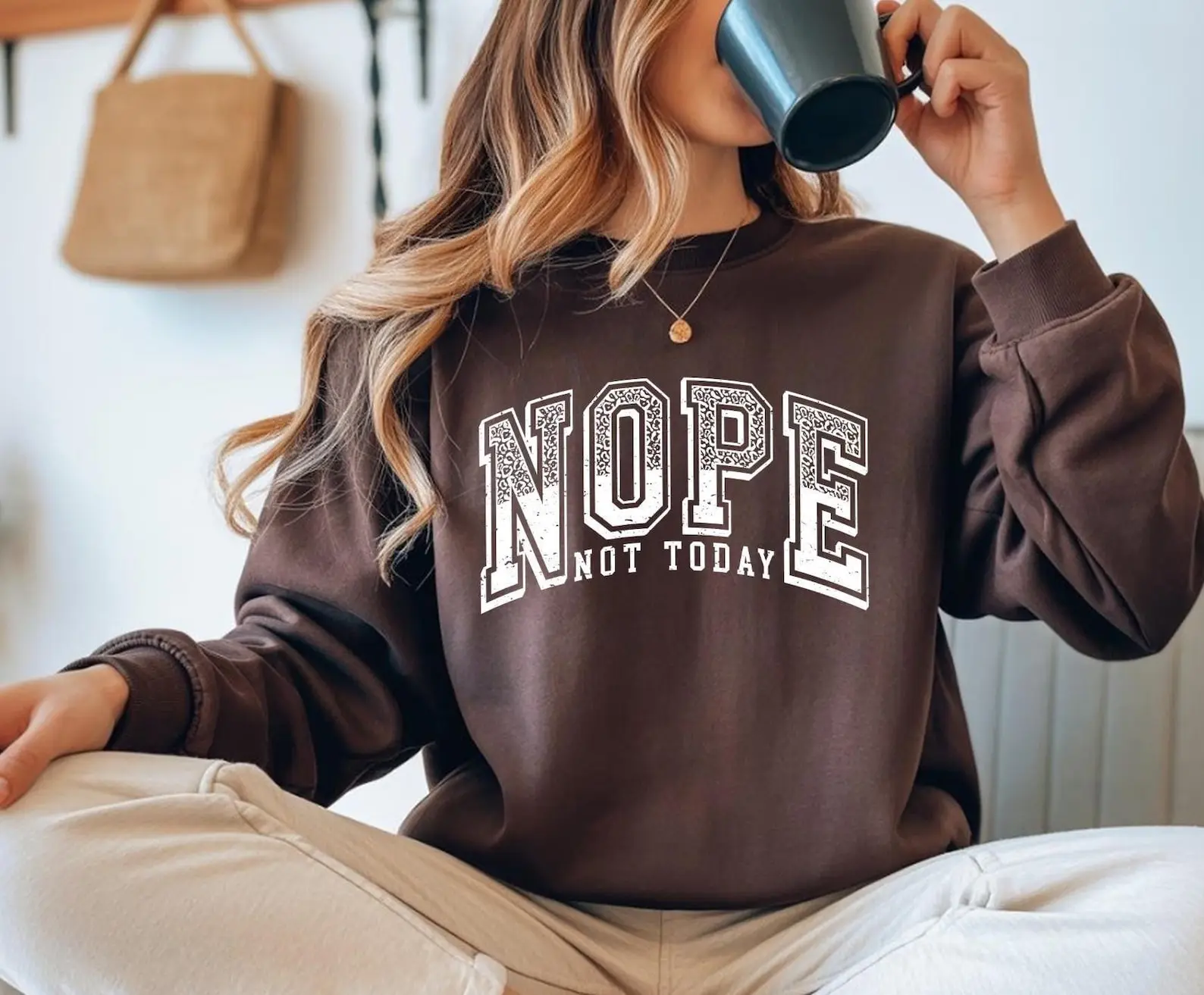 Nope Not Today Sweatshirt, Funny Varsity Crewneck, Sarcastic Graphic Apparel, Gift for Introverts