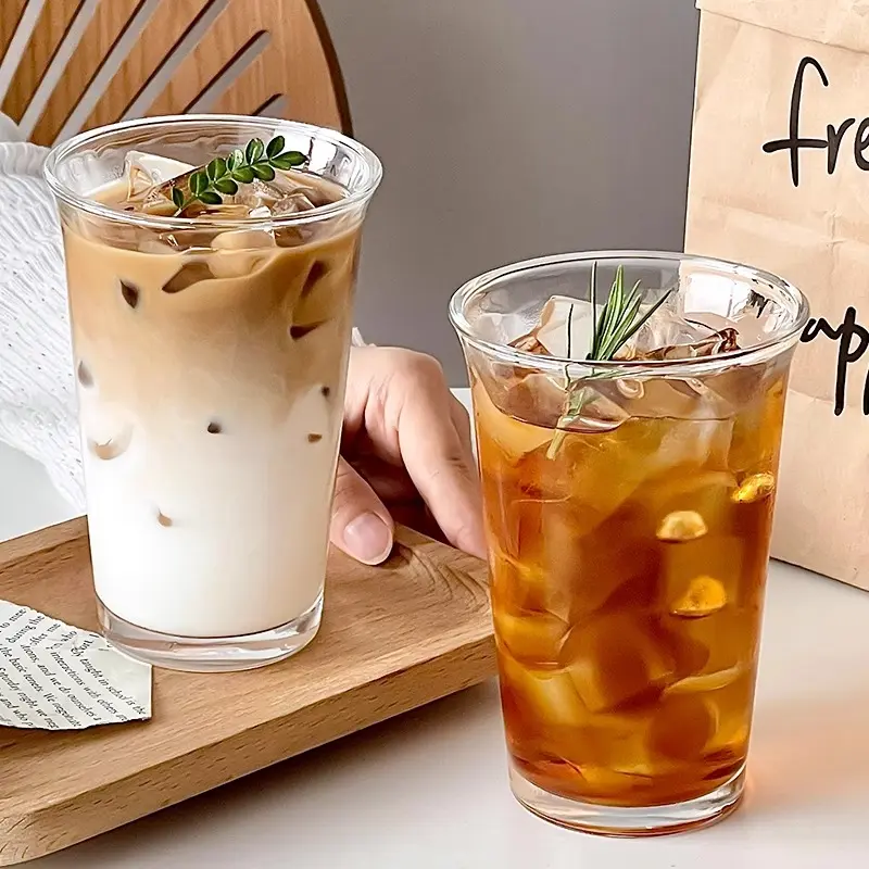 2PC 12.3oz Heat-Resistant Crystal Glass Cup | Wide Mouth Thickened Coffee Mug for Latte, Milk & Juice | Elegant Office & Kitchen Drinkware, Coffee Glasses
