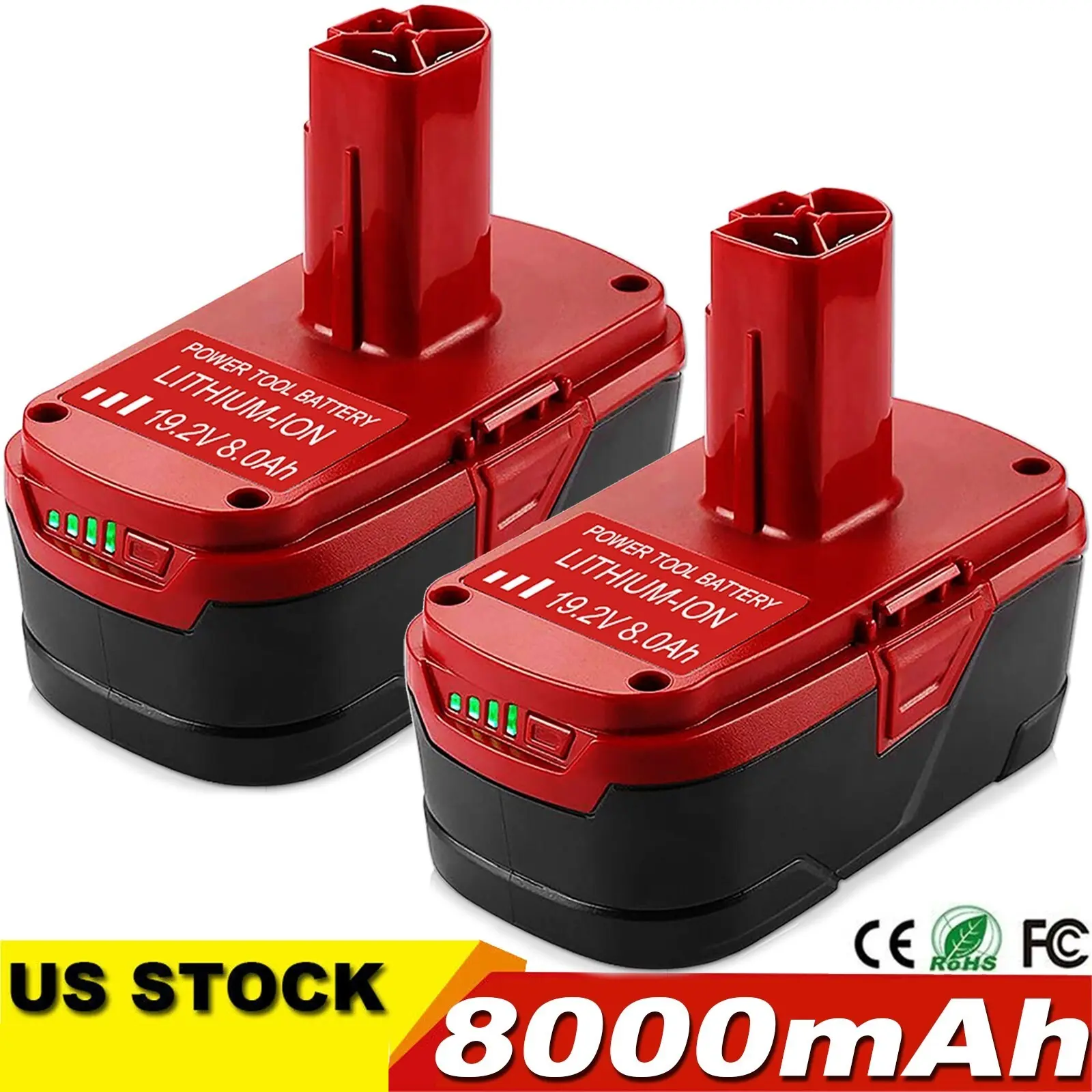 Craftsman 19.2V C3 Lithium-Ion Power Tool Batteries (2-Pack, 8.0Ah) - 4x Runtime, 3x Cycle Life, Smart Protection Cells, No Memory, Compatible with DieHard 11375, 130279005, 130279003 & PP2030 C3 19.2V Tools, Brand New