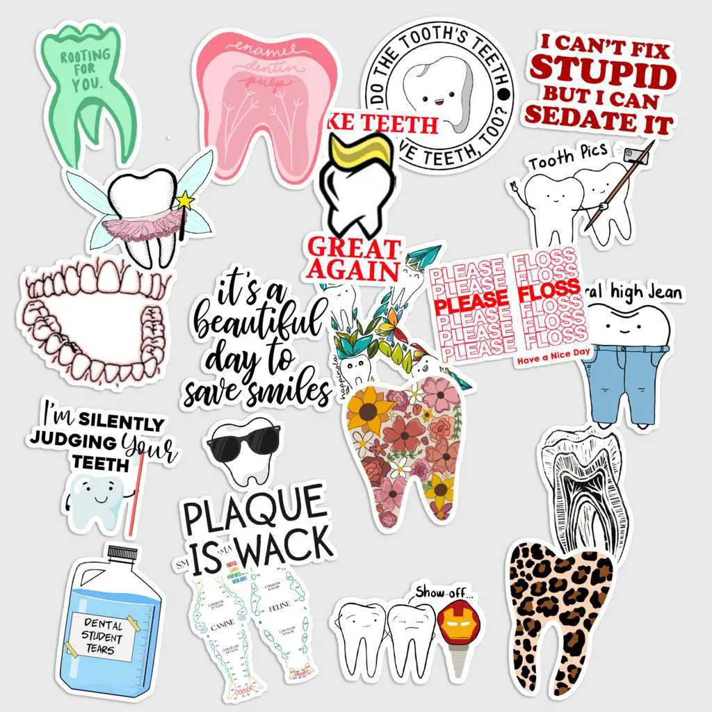 Sticker Pack 20 Dentist Life Vinyl Sticker, Dental Care Career Decal for Laptop Tumbler