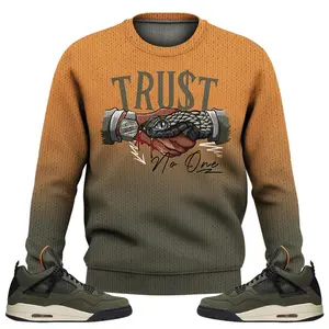 Retro Undefeated 4s Sweater, Fabric Knitwear Snake Trust No One Streetwear Unisex Sneaker Color Match Shirts Crewneck Long Sleeve Menswear Acrylic Tops Wool