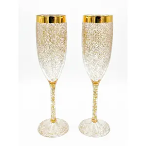 6pcs gold glitter wine glasses, champagne glasses, acrylic stemware, shatterproof and reusable, suitable for weddings, parties, dinners, mimosa bars, anniversaries, birthdays, and Mother's Day