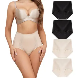 LEVAO 4 Pack High-Waist Seamless Underwear for Women, Tummy Control, Full Coverage, Soft Lace Briefs S-XXL
