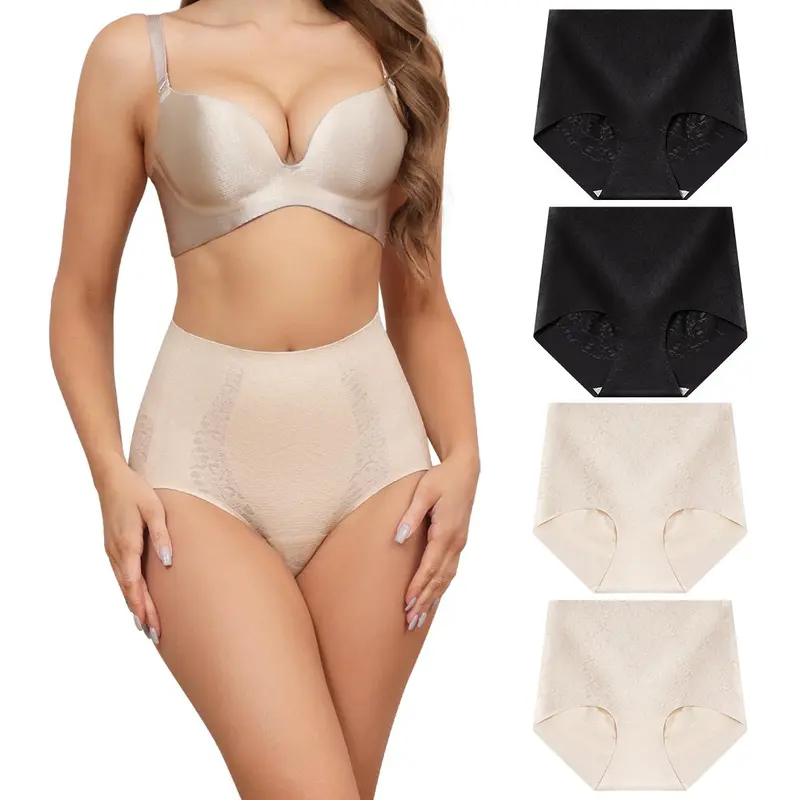 LEVAO Women's 4-Pack High-Waist Seamless Panties, Tummy Control, Full Coverage, Soft Lace, Smooth Spandex, Breathable Elastic Underwear S-XXL,sohochic