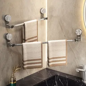 No-Drill Telescopic Stainless Steel Towel Bar, Suction Cup Strong Load-Bearing Bathroom Organizer, Multi-Use Towel Rack for Shower, Balcony & Home