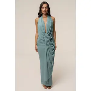 Teal Alaina Plunge Maxi Dress