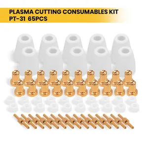 65pcs/67pcs PT31 Plasma Cutting Torch Consumables Pack, Compatible with CUT-50 Plasma Cutter Machine, MIG-250 Welder, Electrode Shield Cup Copper Tip Swirl Rings for Metal Material, Efficient and Precise for Cutting Welding Tasks