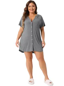 Agnes Orinda Women's Plus Size Short Sleeve Sleepshirt Soft Pajamas Dress V Neck Button Down Nightgown