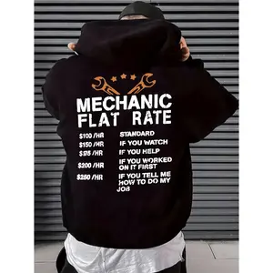 Mens Mechanic Themed Hoodie Sweatshirt Featuring Flat Rate Pricing Chart Print with Hourly Rates 50 to 250 Perfect for Auto Repair Technicians Mechanics Carpenters and Tradespeople Unisex 2025 Couple Hoodie