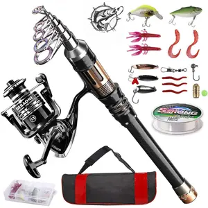 Fishing Rod Kit, Telescopic Fishing Pole and Reel Combo Full Kit with Line Lures Hooks Carrier Bag for Travel Saltwater Freshwater Boat Fishing Beginners