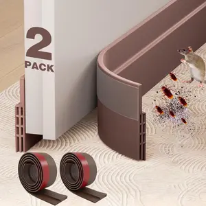 2 Packs Under Door Draft Stopper, Door Soundproofing Strip for Noise Insulation, Weather Stripping Door Seal, 2" W x 39" L - Brown