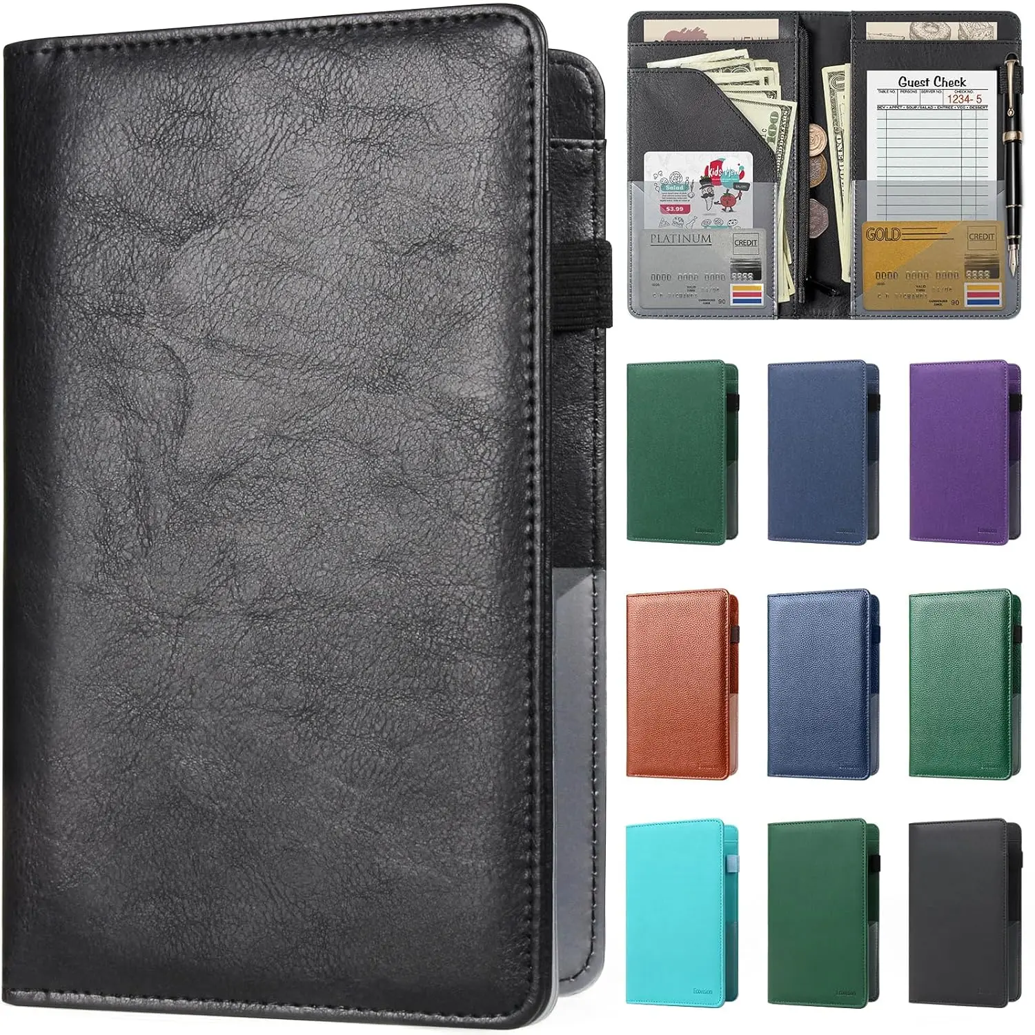 Server Books for Waitress Leather Waiter Book with Zipper Pocket, Serving Book Guest Check Book Holder, Fits Server Apron