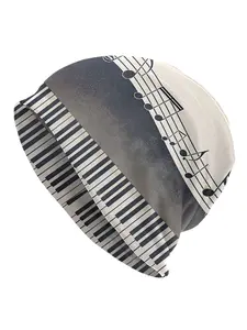 1pc Fashionable Men'S Polyester Knit Beanie with Piano Pattern - Elastic Band Skull Cap, Novelty Music Note Hat