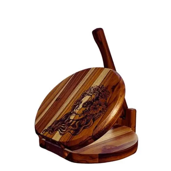 Teak Tortilla and Dough Press with La Catarina Kitchen Smooth Traditional Wooden Mexican Round Utensils Sturdy