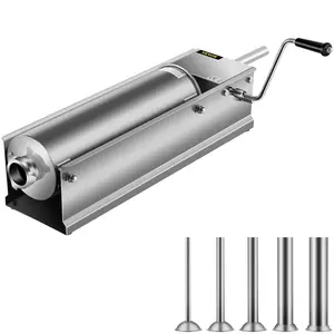 【Summervibes】VEVOR Manual Sausage Stuffer,  7 L / 15 LBS Horizontal Sausage Machine, Dual-Speed Meat Stuffer, Made of Food-Grade 304 Stainless Steel, Includes 5 Stuffing Tubes, for Home Kitchen Restaurant Commercia