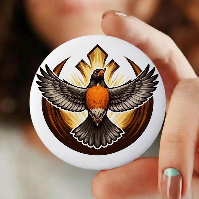 Michgan Bird Logo Button Pin – Colorful Star Graphic Badge for Jackets & Bags