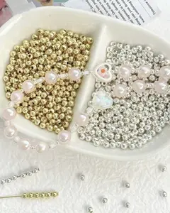 Luxury Gold & Silver Metal Beads Set - Shiny Spacer Beads & Pearl Charms for Bracelet & Earring DIY - High-End Jewelry Craft Supplies