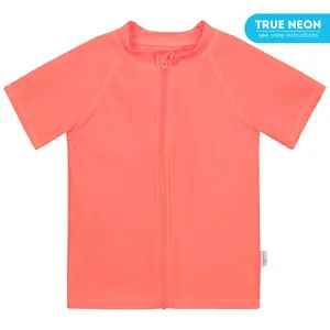 Kids Short Sleeve Zipper Rash Guard Swim Shirt | “Neon Orange”
