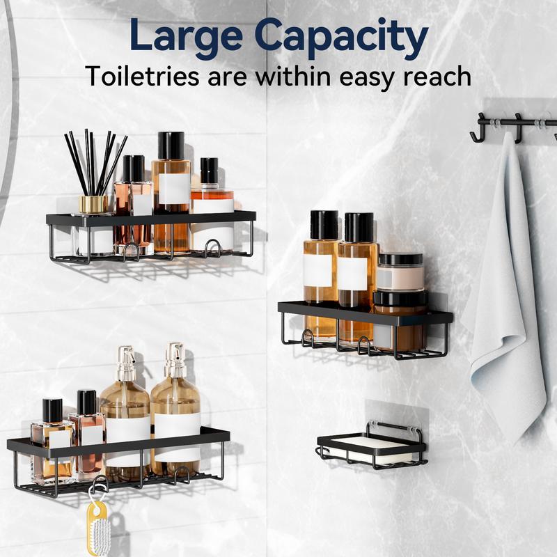 Bathroom Storage Rack Set,5 Pack Shower-Caddy Shelf Organizer. Adhesive wall-mounted Shower Rack. No Drilling Large-Capacity Anti-Slip Bathroom Mat - Rustproof Soap Storage Rack for Bathroom, Kitchen