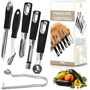 Fruit and Vegetle Corer Set - 6 count Stainless Steel  Corer, Jalapeno Tool, Melon Baller, Pepper Corer Seed Remover Tool, Pineapple Tomato & Zucchini
